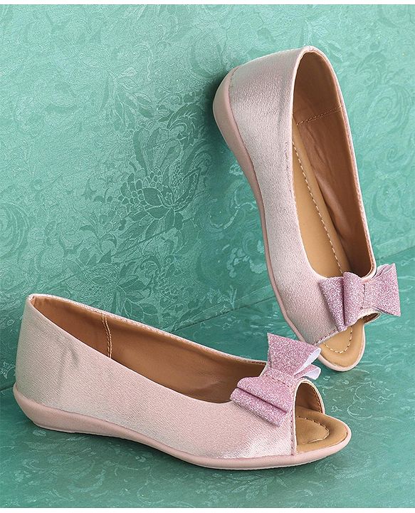 Pine Kids Party Wear Belly Shoes Bow Appliques - Red