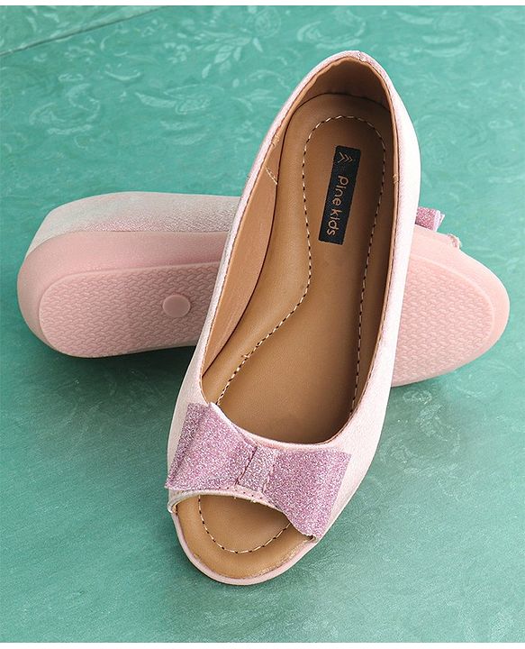Pine Kids Party Wear Belly Shoes Bow Appliques - Red