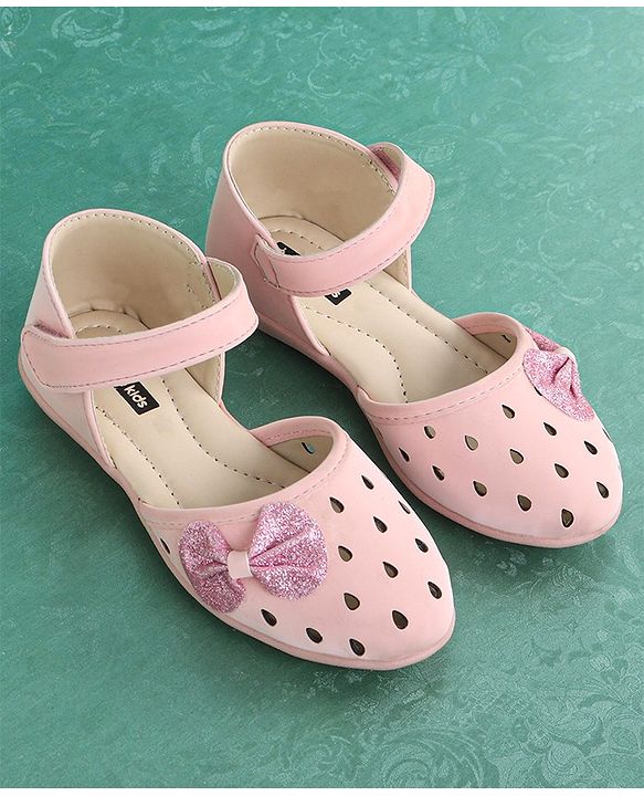 Pine Kids Party Wear Belly Shoes Bow Appliques - Pink