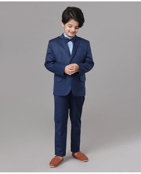 Pine Kids Full Sleeves 3 Piece Party Suit Solid - Blue