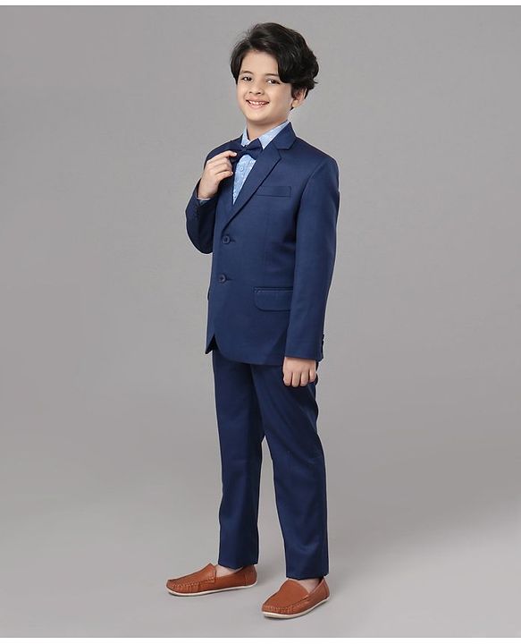 Pine Kids Full Sleeves 3 Piece Party Suit Solid - Blue