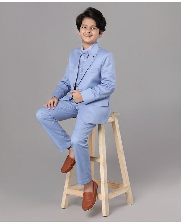 Pine Kids Full Sleeves 3 Piece Party Suit Solid - Navy Blue