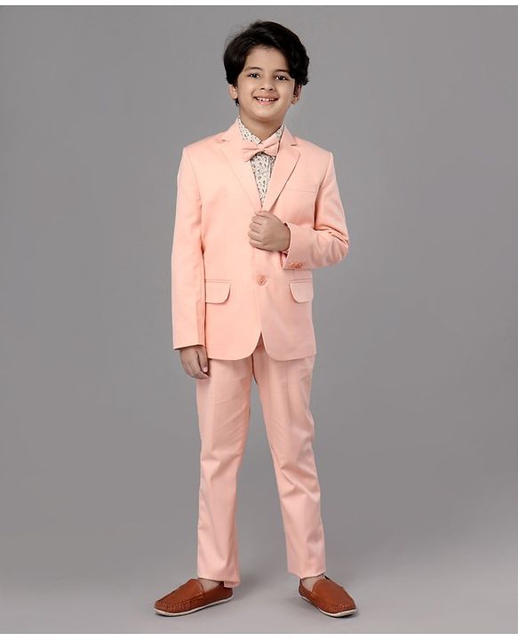 Pine Kids Full Sleeves 3 Piece Party Suit Solid Floral Print - Peach