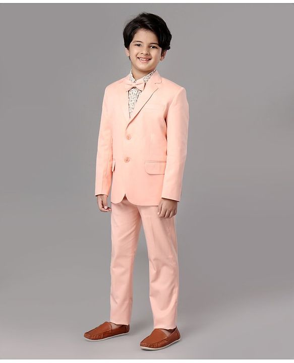 Pine Kids Full Sleeves 3 Piece Party Suit Solid Floral Print - Peach