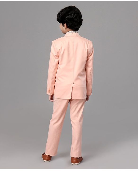 Pine Kids Full Sleeves 3 Piece Party Suit Solid Floral Print - Peach
