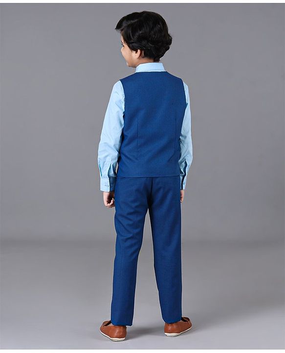Pine Kids 3 Piece Full Sleeves Party Suit With Bow - Blue
