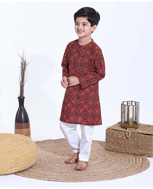 Babyhug Full Sleeves Kurta & Pajama Set Shape Print - Maroon