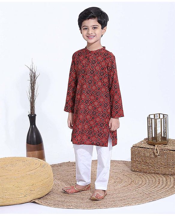 Babyhug Full Sleeves Kurta & Pajama Set Shape Print - Maroon
