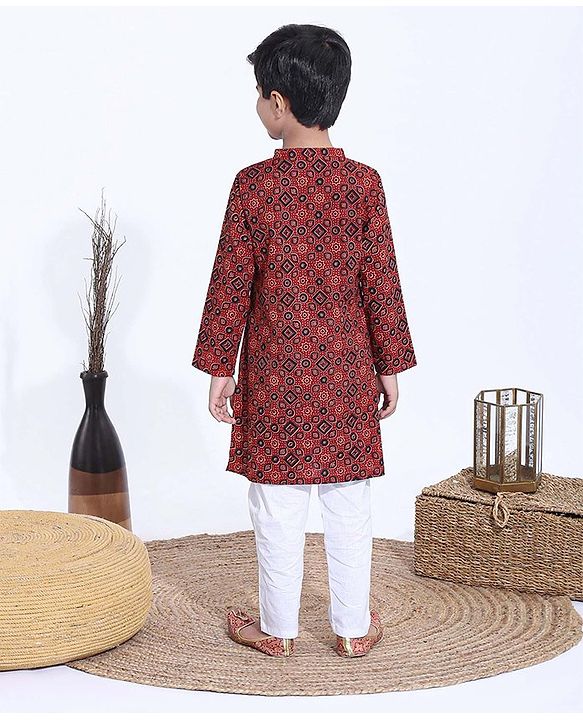 Babyhug Full Sleeves Kurta & Pajama Set Shape Print - Maroon