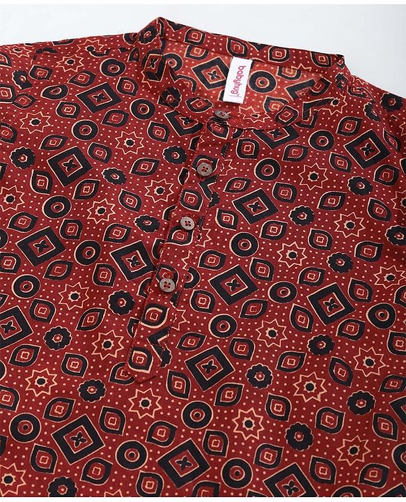 Babyhug Full Sleeves Kurta & Pajama Set Shape Print - Maroon
