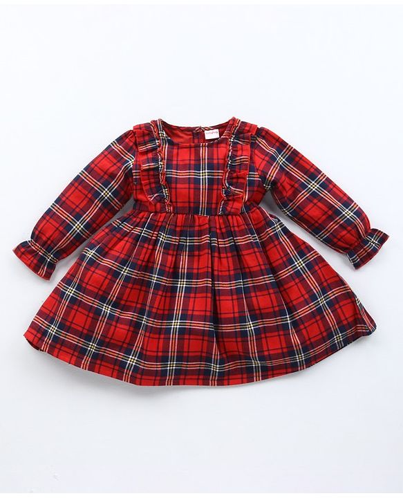 Babyhug Yarn Dyed Checked Frock with Stockings - Multicolour