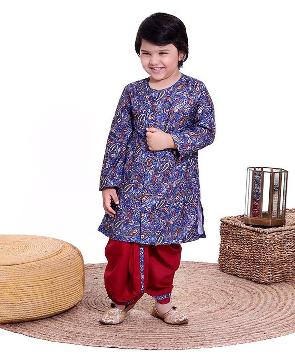 Babyhug Full Sleeves Kurta and Dhoti Set Paisley Print - Blue Red