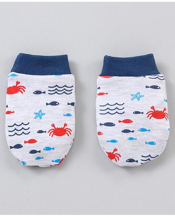 Babyhug 100% Cotton Cap Mitten Booties Set - Multicolour