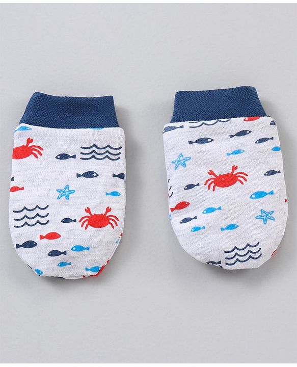 Babyhug 100% Cotton Cap Mitten Booties Set - Multicolour