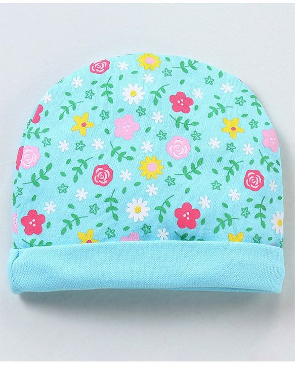 Babyhug 100% Cotton Cap Mitten Booties Set - Blue