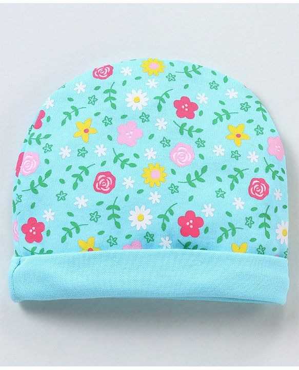 Babyhug 100% Cotton Cap Mitten Booties Set - Blue