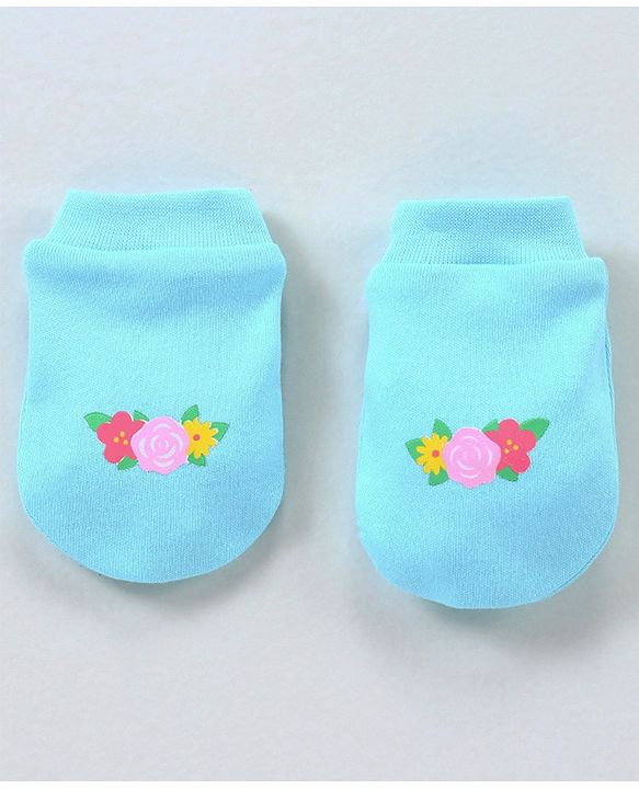 Babyhug 100% Cotton Cap Mitten Booties Set - Blue
