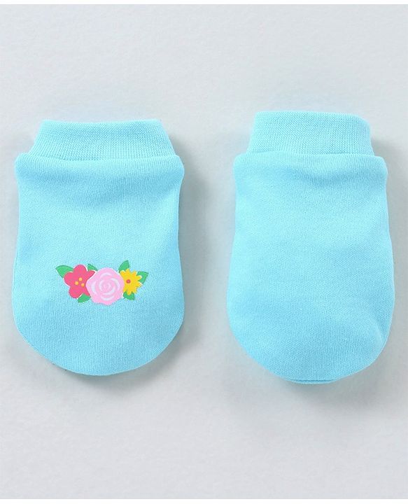 Babyhug 100% Cotton Cap Mitten Booties Set - Blue