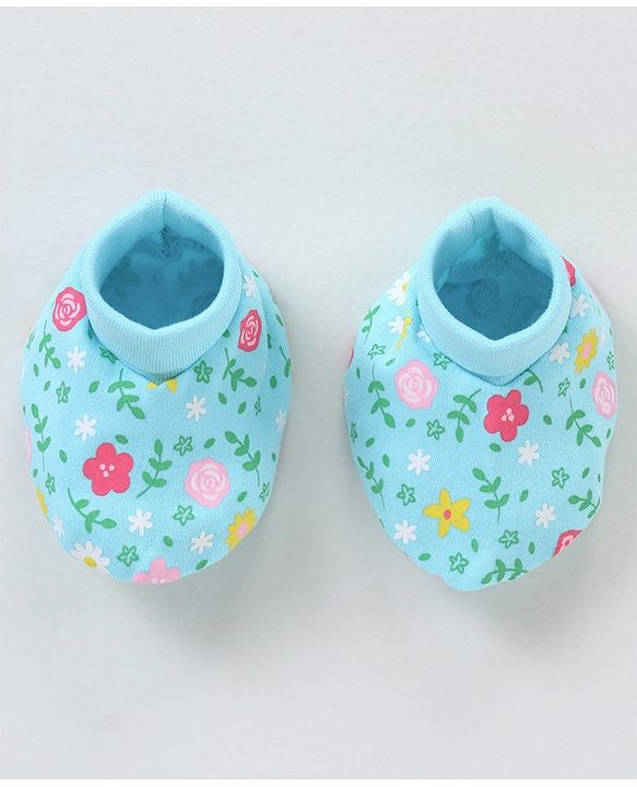 Babyhug 100% Cotton Cap Mitten Booties Set - Blue