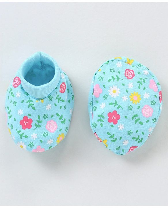 Babyhug 100% Cotton Cap Mitten Booties Set - Blue