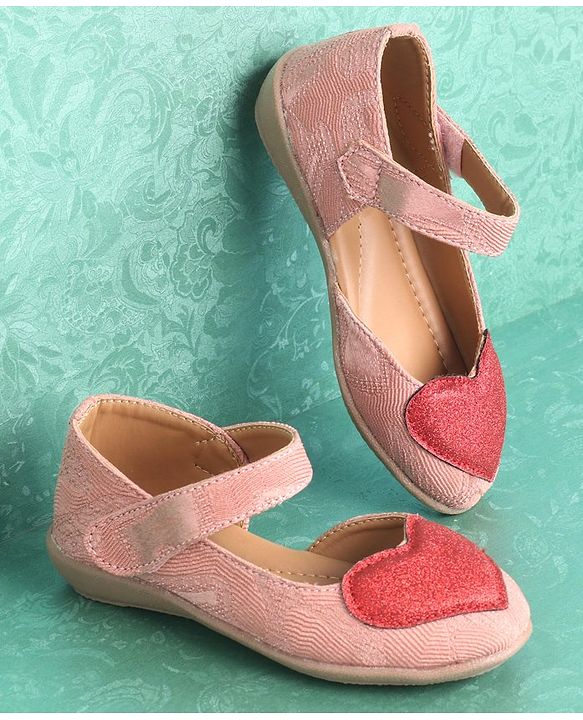 Pine Kids Belly Shoes Heart Applique - Peach