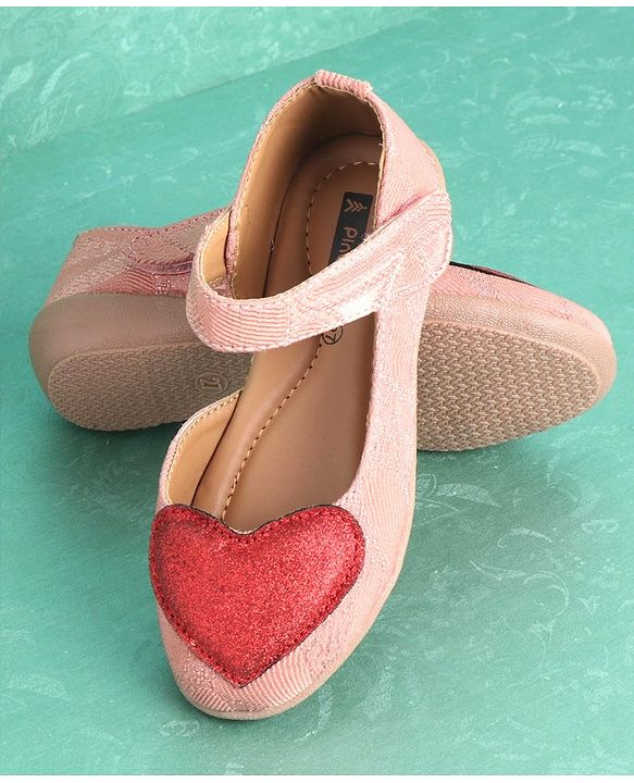 Pine Kids Belly Shoes Heart Applique - Peach