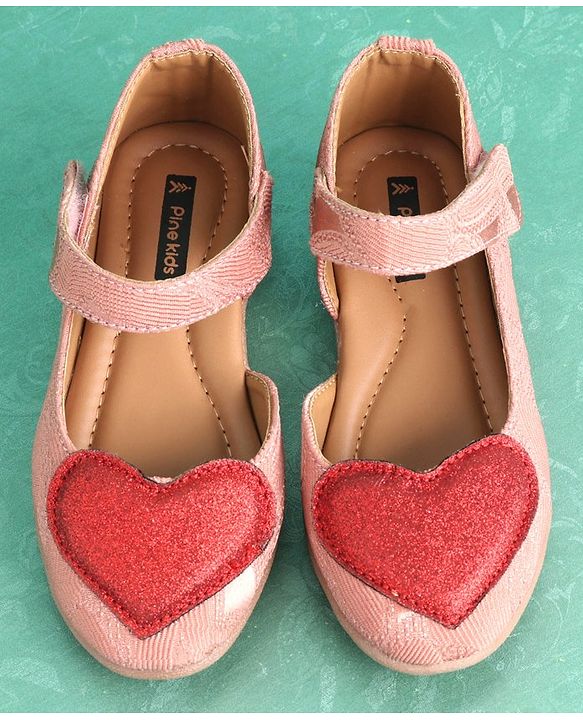 Pine Kids Belly Shoes Heart Applique - Peach