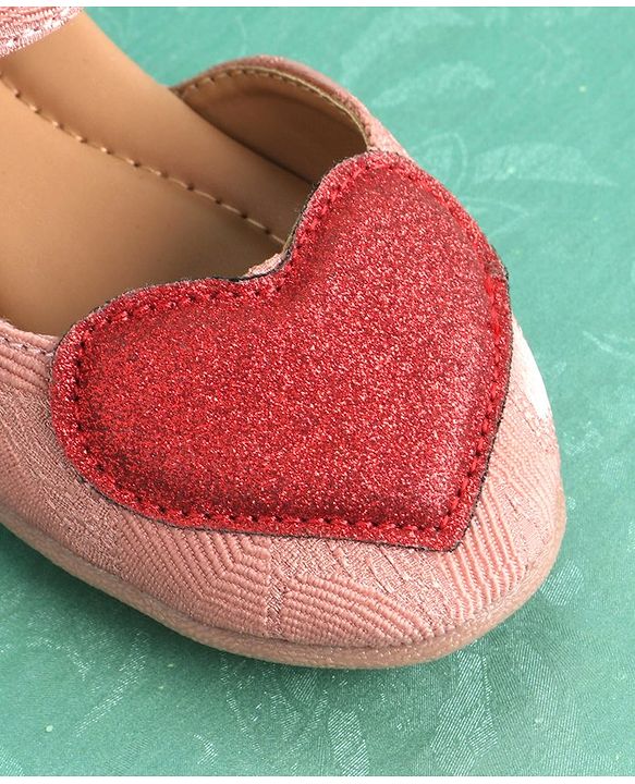 Pine Kids Belly Shoes Heart Applique - Peach
