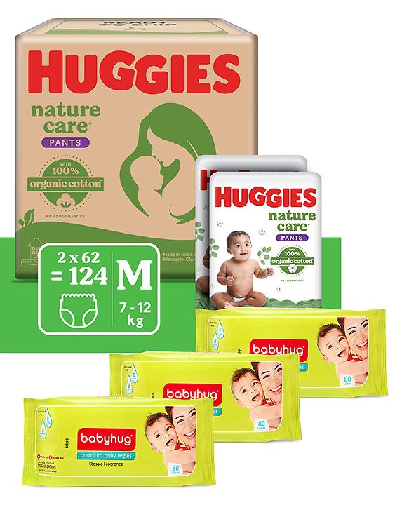 Buy Huggies Nature Care Pants, Medium Size (7-12 Kg) Premium Baby