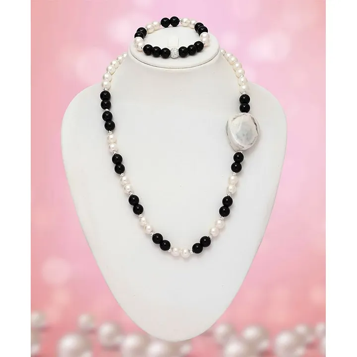 Coco Candy Pearl Necklace With White Stone & Bracelet Black & White Online  In India, Buy At Best Price From Firstcry.Com - 10337077