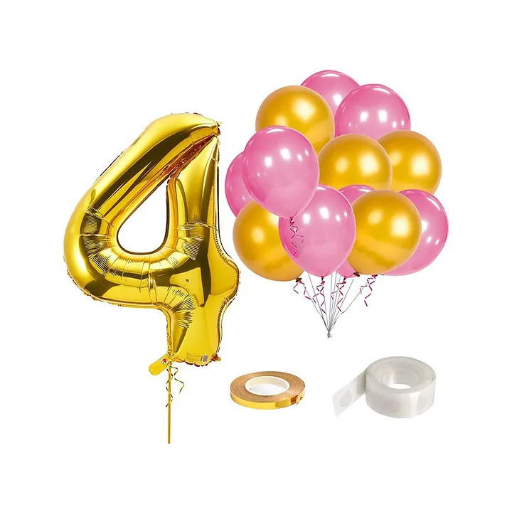 Zyozi 16 Inch Number 4 Foil Balloons With Ribbon Glue Dot Birthday Decoration Pack Of 28 Online In India Buy At Best Price From Firstcry Com