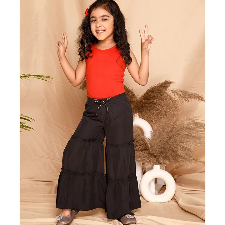 Buy Kids Cave Full Length Solid Tiered Palazzo Pants Black for Girls  1112Years Online in India Shop at FirstCrycom  11198044