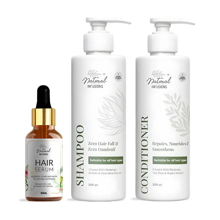Natural Infusions Hair Care Kit Shampoo Conditioner Serum Hair Growth  Conditions Smoothens Hair Redensyl Based 530 ml Online in India Buy at  Best Price from Firstcrycom  11206431