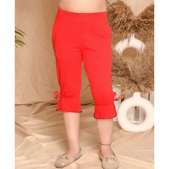 Buy Kids Cave Three Fourth Length Bow Applique Gathered Detail Solid Capri  Pants Beige for Girls 56Years Online in India Shop at FirstCrycom   11197949