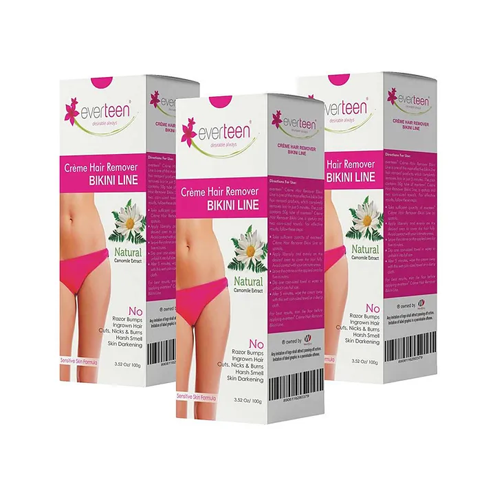 Everteen SILKY Bikini Line Hair Remover Creme with Cranberry and Cucumber   1 Pack 50gm