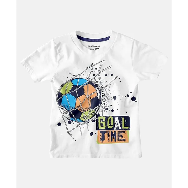 Buy Bonkids100% Cotton Half Sleeves Goal Time Football Printed Tee White  for Boys (2-3Years) Online in India, Shop at  - 11519825