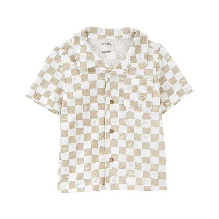 Carters Checker Button Down Half Sleeves Shirt - White - Cotton Mixes or Cotton Poly - 2 to 3 Years - White - Boys - for Toddler