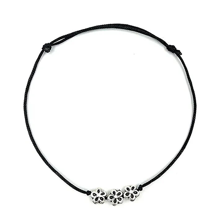 Darshraj 925 Sterling Silver Double Elephant Beads In Black Thread Bracelet Silver Anklet