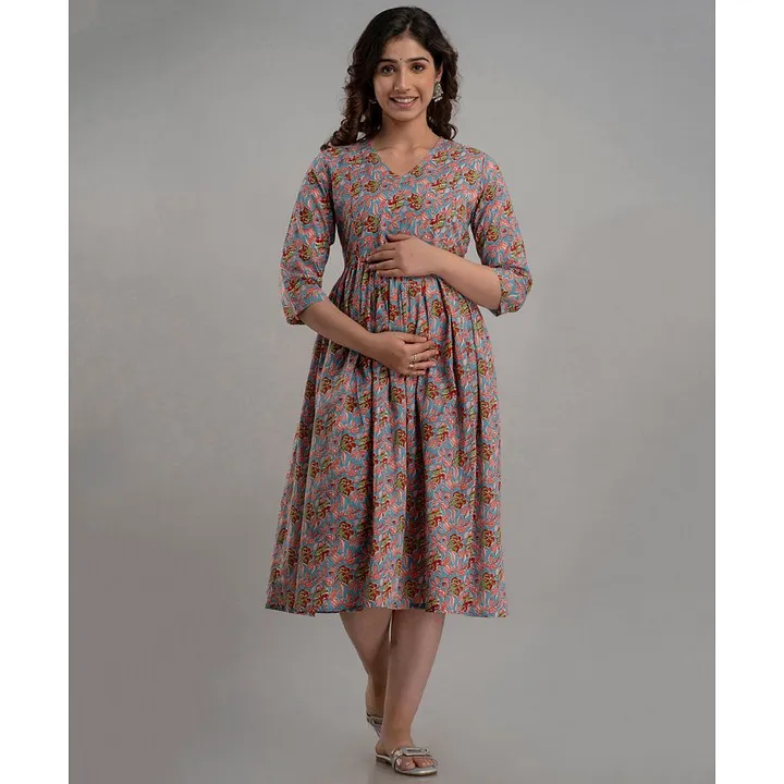 Buy GharWaare Womens Cotton Anarkali Maternity KurtiDress with Zipper  Feeding Kurti for Pre and Post Pregnancy Grey PinkM at Amazonin