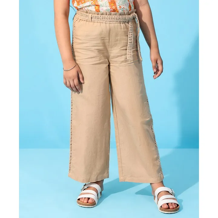Buy Fabindia White  Pink Cotton Linen Printed Pants for Women Online   Tata CLiQ