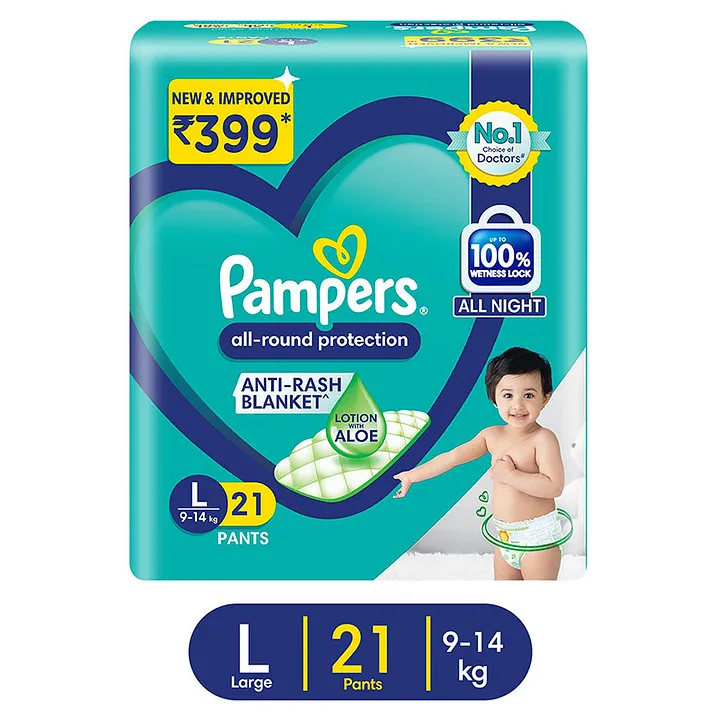Pampers All round Protection Pants, Medium size baby diapers (M) 13 Count,  Lotion with Aloe Vera Online in India, Buy at Best Price from Firstcry.com  - 3802703