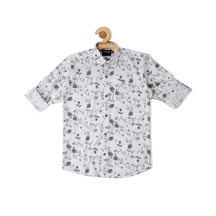 Cavio Kids Grey & White Cotton Printed Shirt with T-Shirt