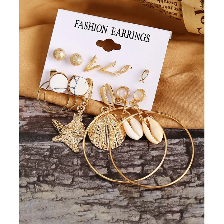 Yellow Chimes Set Of 6 Pairs Gold Plated Geometric Shaped Stud Danglers  Earrings Gold Online in India Buy at Best Price from Firstcrycom   13157530