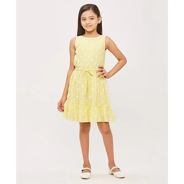 Buy Tiny Girl Sleeveless Polka Dots Printed Gathered Midi Dress Lemon  Yellow for Girls 910Years Online in India Shop at FirstCrycom   13184643