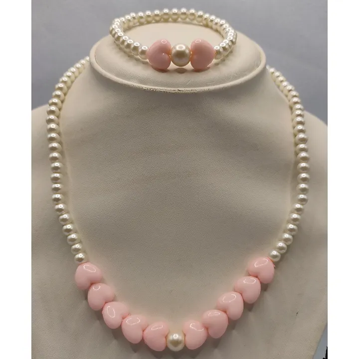 Elegant Blue and pink pearl choker necklace earrings at 3250  Azilaa