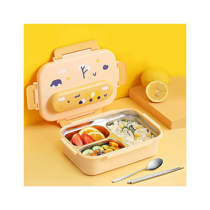 Kids Tiffin Lunch Box with Insulated Lunch Box Cover, Yellow