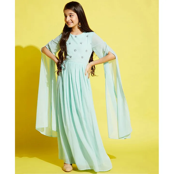 Dark Berry Hand Embroidered Box Pleated Gown  Blumuslin