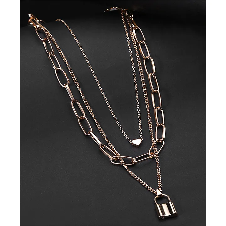 Lock Heart Multi-layered Chain Necklace Silver