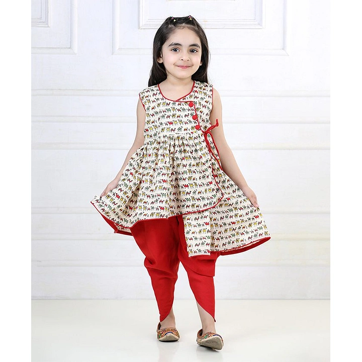 Buy Ishin Girls Red Embroidered Bandhani Angrakha Dress Online  ISHIN  FASHIONS