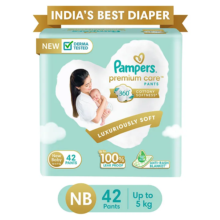 Buy Pampers Premium Care Pant Style Baby Diapers New BornXSmall NBXS  42 Count 46kg Allin1 with 360 Cottony Softness Diapers Online at Low  Prices in India  Amazonin